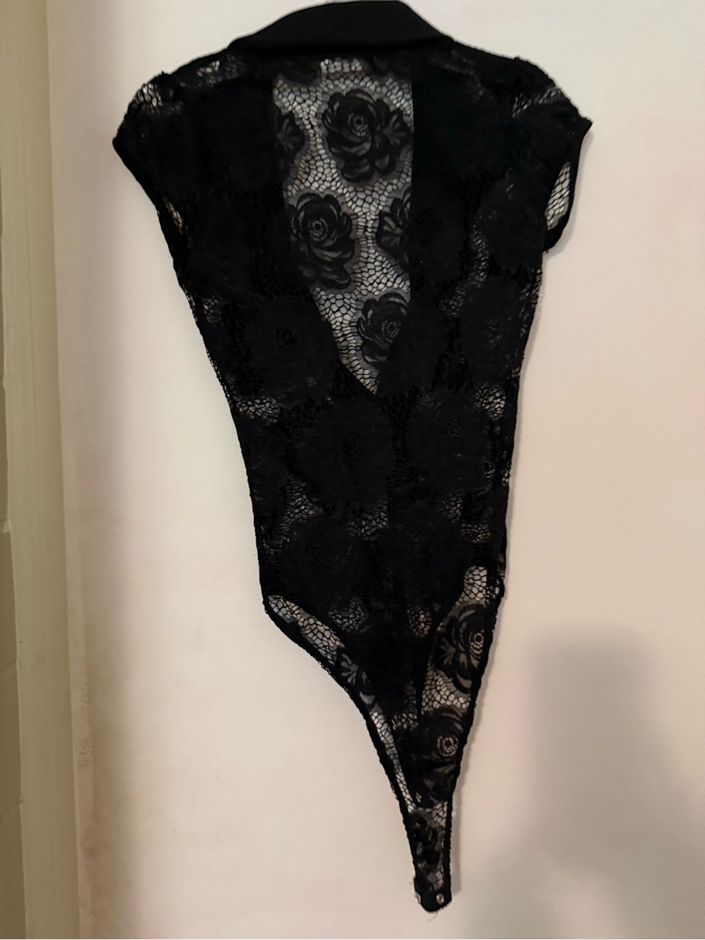 A3 Design Black Lace Floral Notch-Collar Bodysuit - Picture 3 of 3